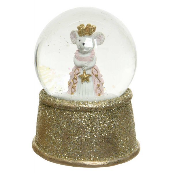 Χριστουγεννιάτικη Διακοσμητική Χιονόμπαλα Χρυσή με Ποντίκι - Θηλυκό (9.5cm)